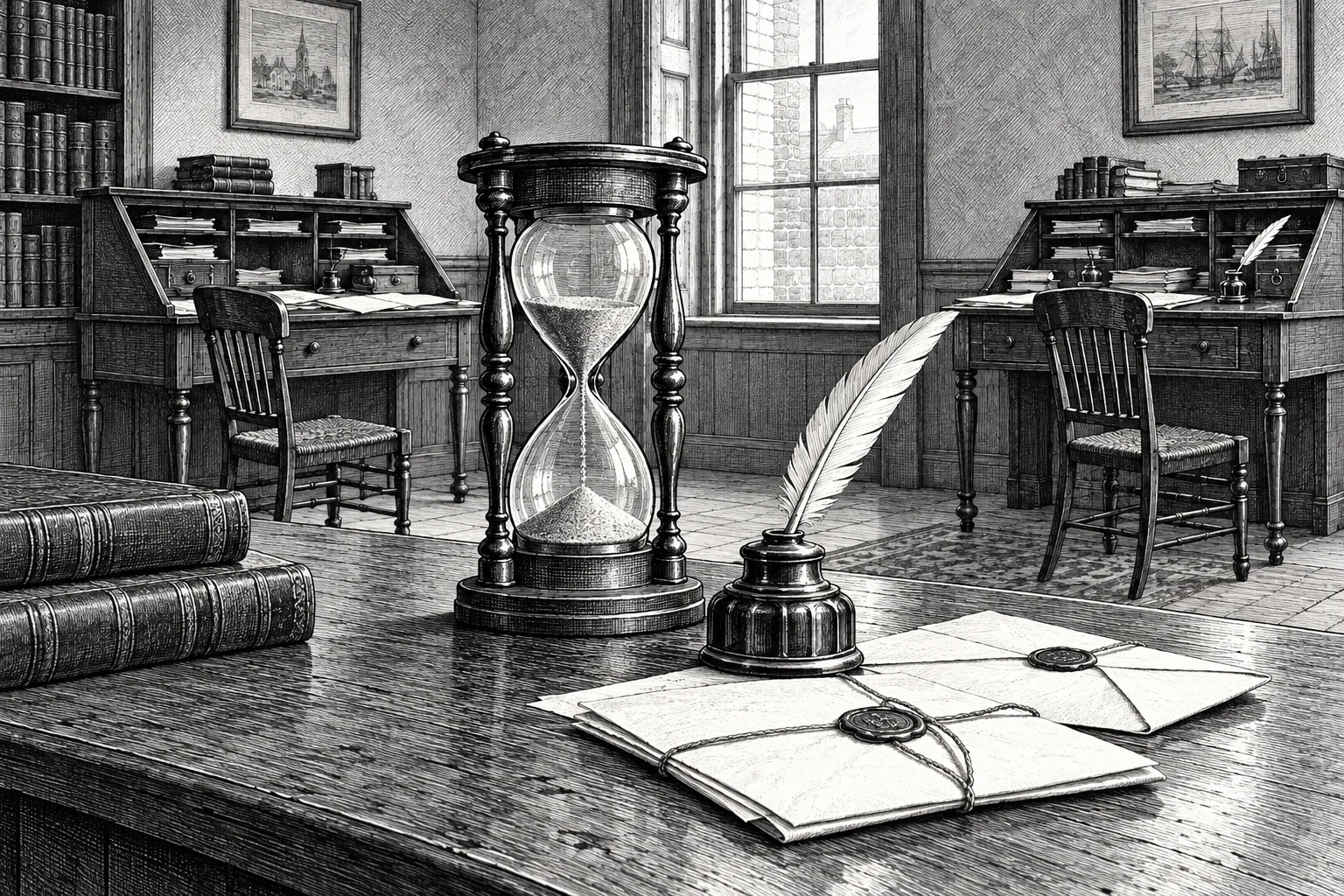 Steel engraving: the hourglass.
