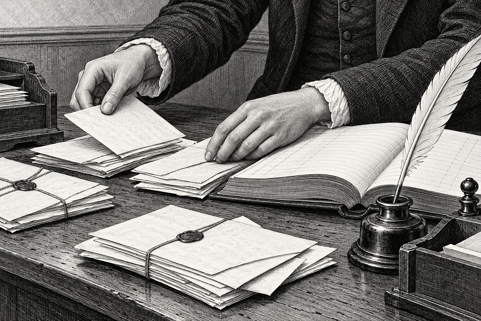 Steel engraving: the ledger.